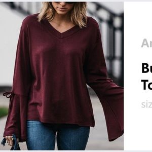 Amaryllis Burgundy Bell-Sleeve V-Neck Top